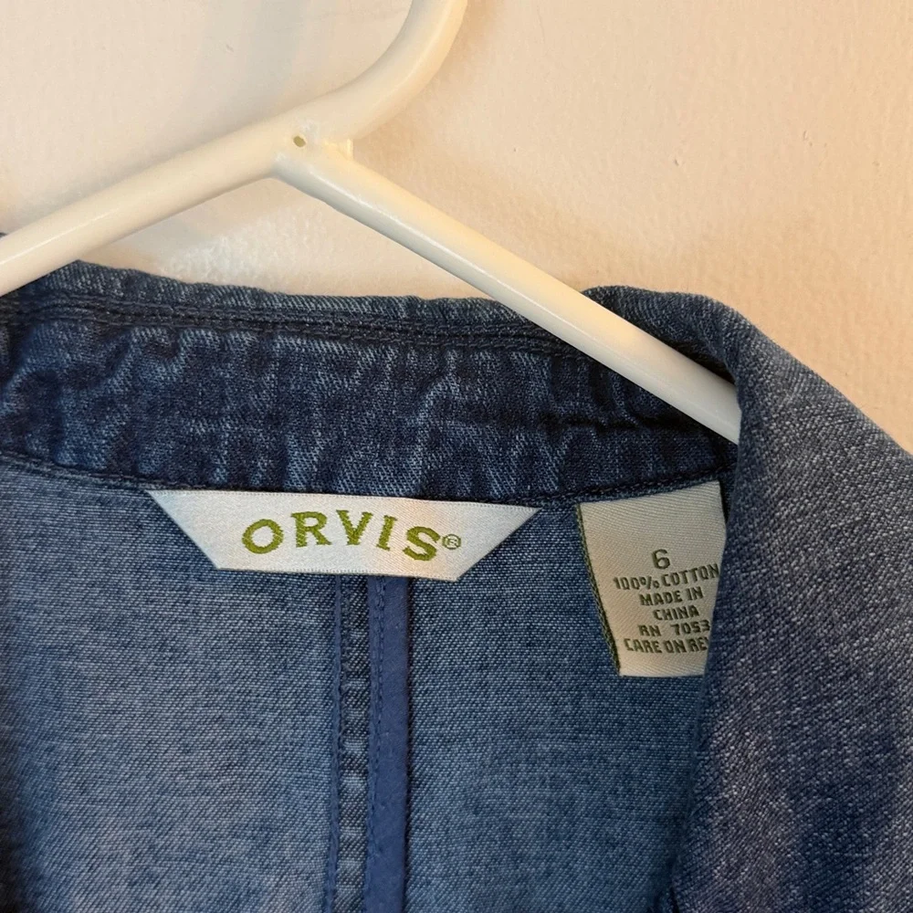 Orvis Denim Blazer Jean Jacket Coat Cotton Blue vintage Outerwear size 6 - Picture 2 of 4